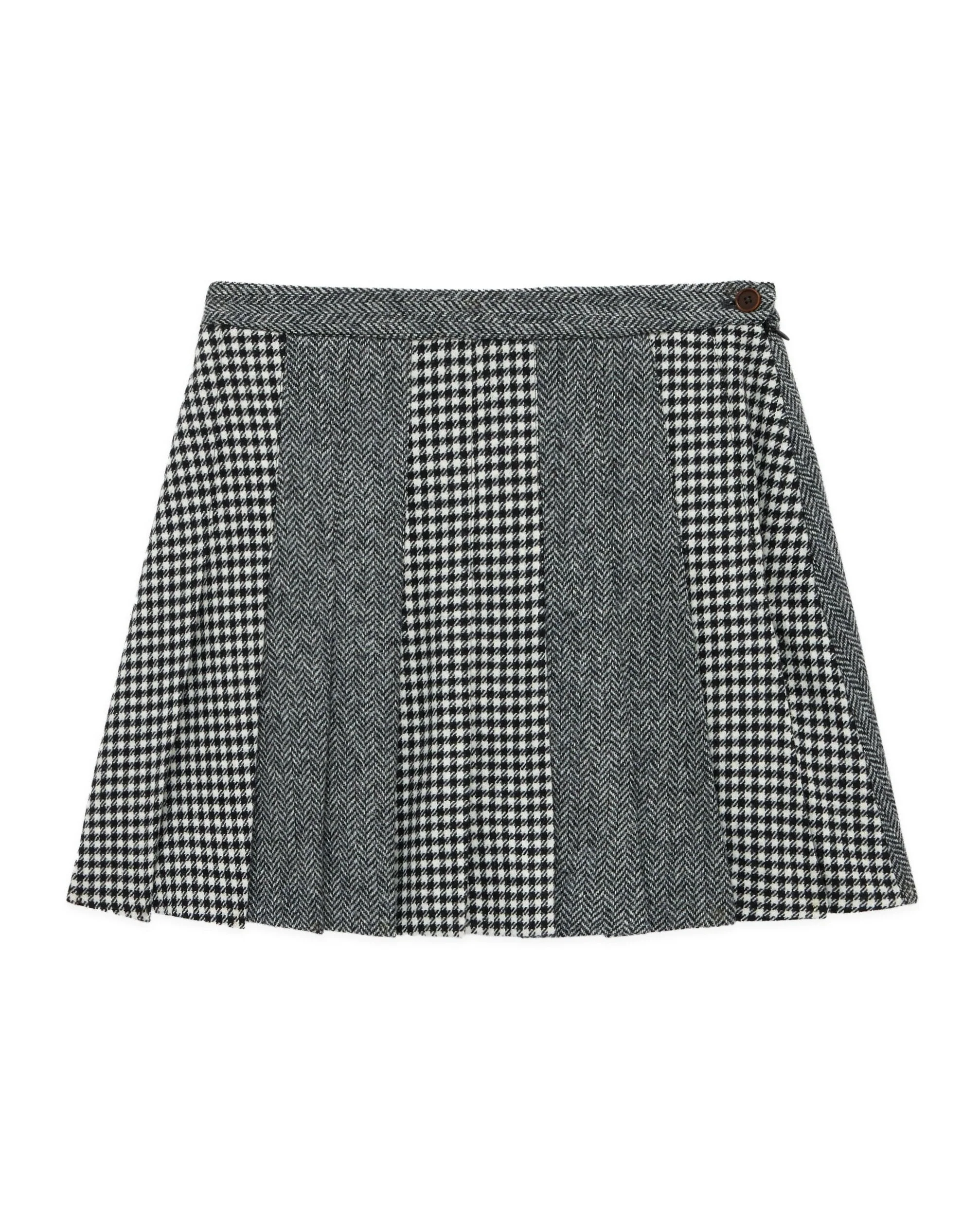 Women's Wool Pleated Mini Skirt Black White - Image 6